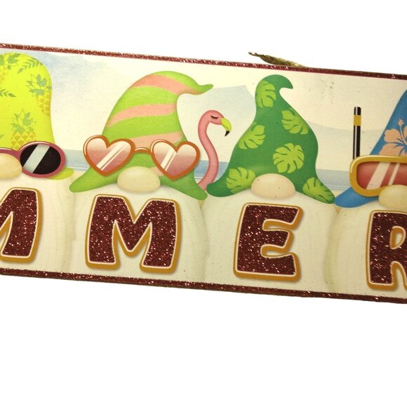 Summer gnome Sign flamingo Parrot Wood Hanging Rope Beachy Coastal Tropical - Picture 2 of 9
